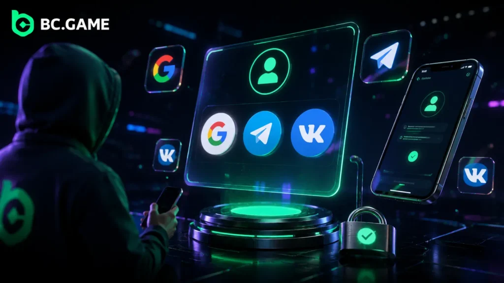 Быстрый вход через Google, Telegram или VK